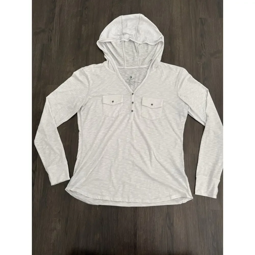 Kuhl Sora Everyday Henley Long Sleeve Hoodie Shirt Light Gray Hiking Outdoor L - Picture 1 of 5
